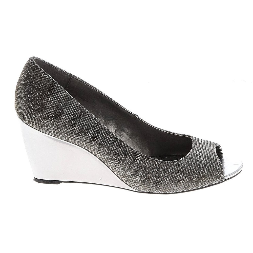 Bandolino PEWTER METALLIC WEDGE PEEP TOE SHOE - MINT CONDITION Sz 7 1/2 M